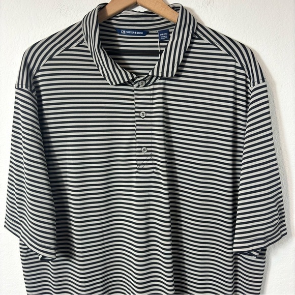 CUTTER AND BUCK BLACK GREY STRIPED MEN POLO SHORT SLEEVE SIZE 1XB BRAND NEW - Picture 6 of 8